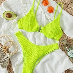 SHEIN underwire neon yellow bikini!